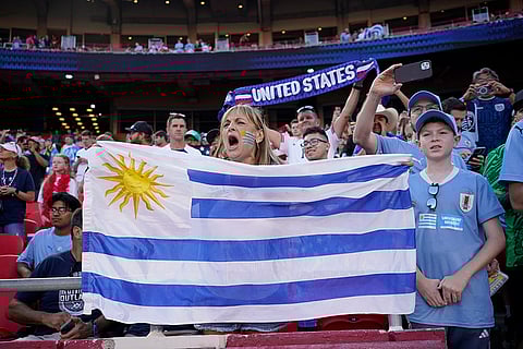 A Uruguay fan cheers during USA vs URU match